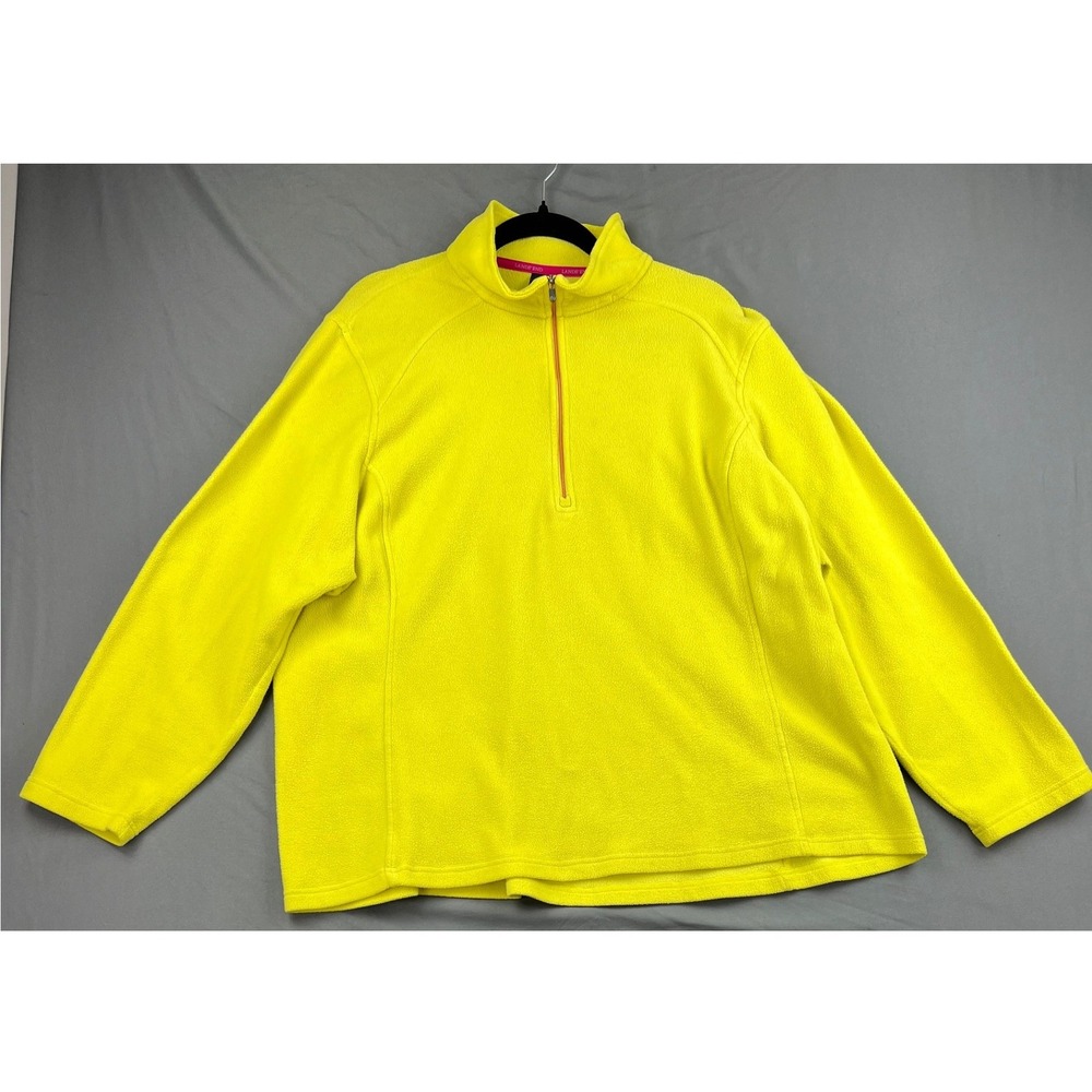 Lands' End Fleece Pullover Womens 2X Polartec 1/4 Zip Neon Yellow Mock Neck Good